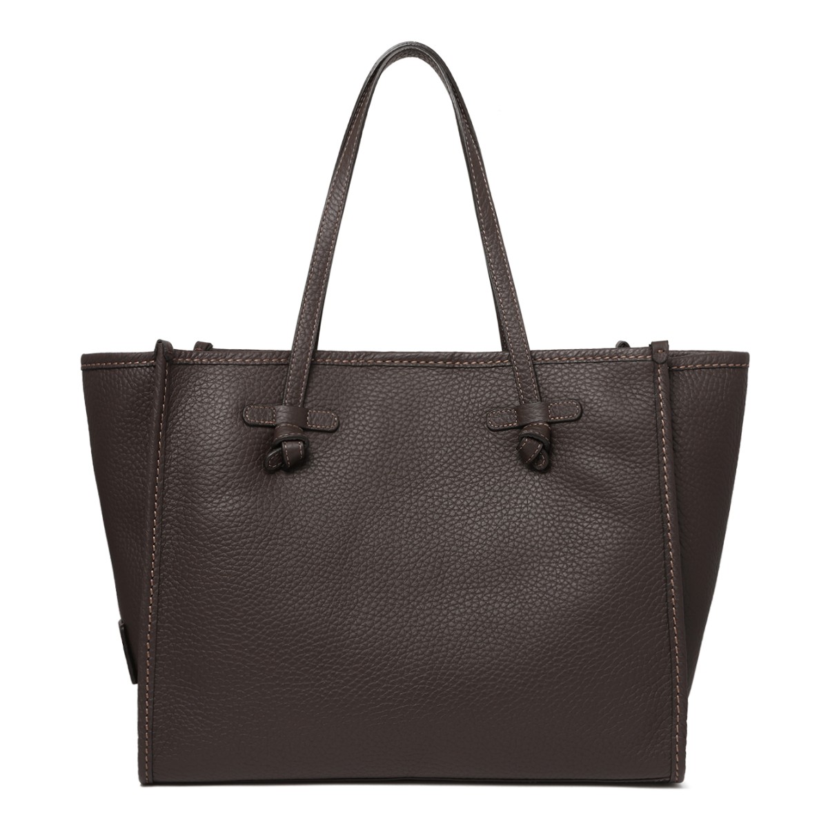 Marcella Dark Brown Textured Leather Shopper Tote Bag.