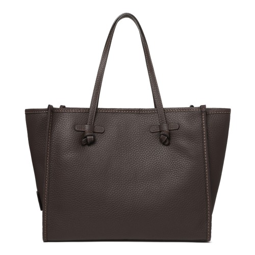 Marcella Dark Brown Textured Leather Shopper Tote Bag.
