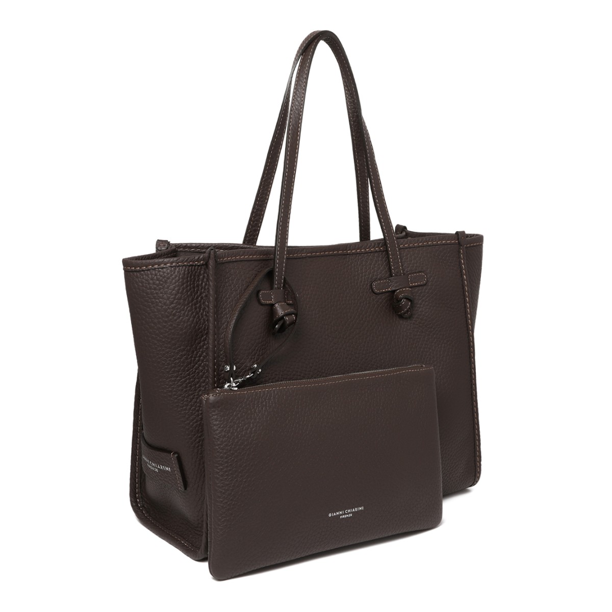 Marcella Dark Brown Textured Leather Shopper Tote Bag.
