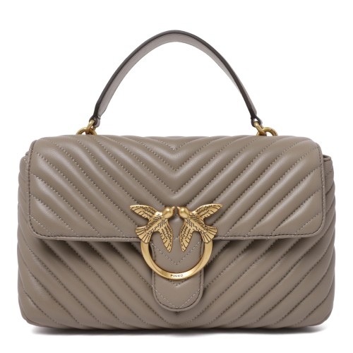Pinko Taupe Quilted Leather Top Handle Bag.