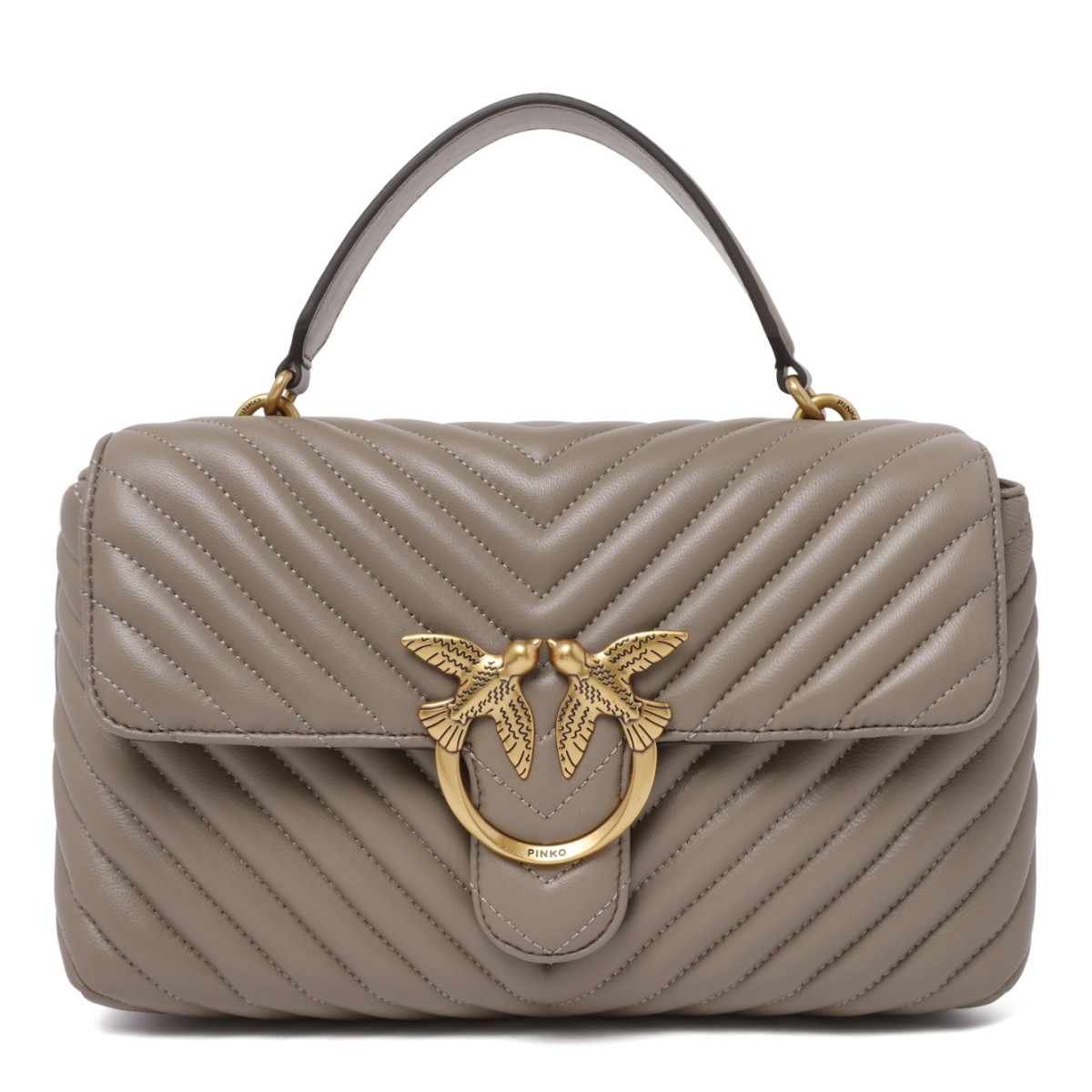 Pinko Taupe Quilted Leather Top Handle Bag.
