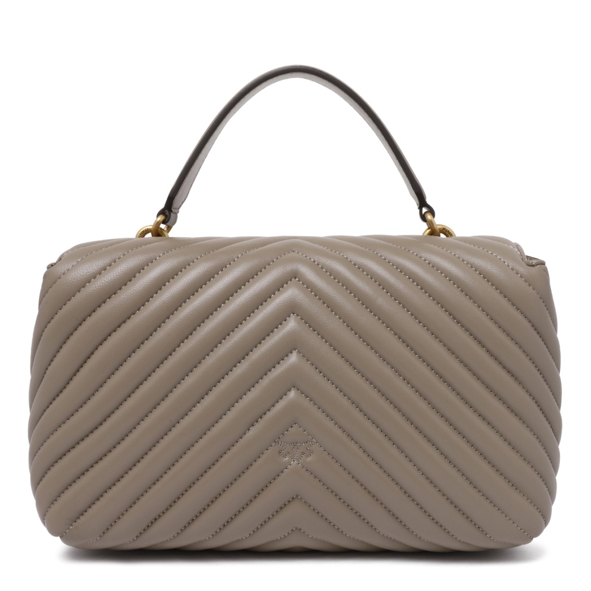 Pinko Taupe Quilted Leather Top Handle Bag.