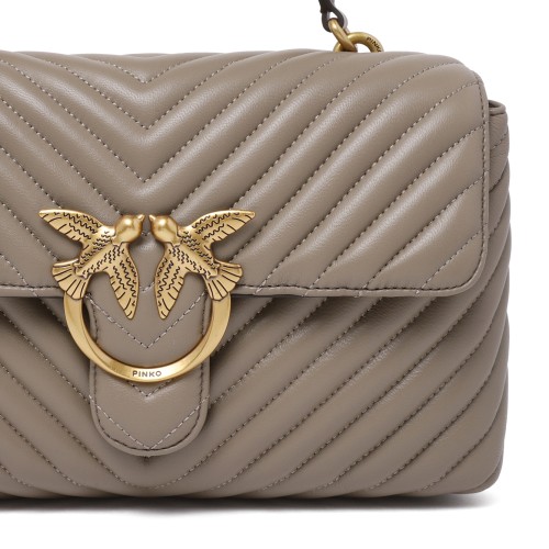 Pinko Taupe Quilted Leather Top Handle Bag.