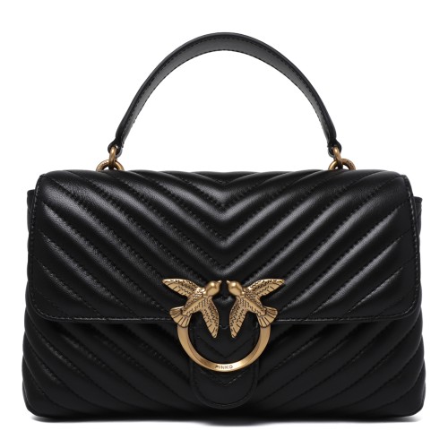 Pinko Black Quilted Leather Top Handle Bag.