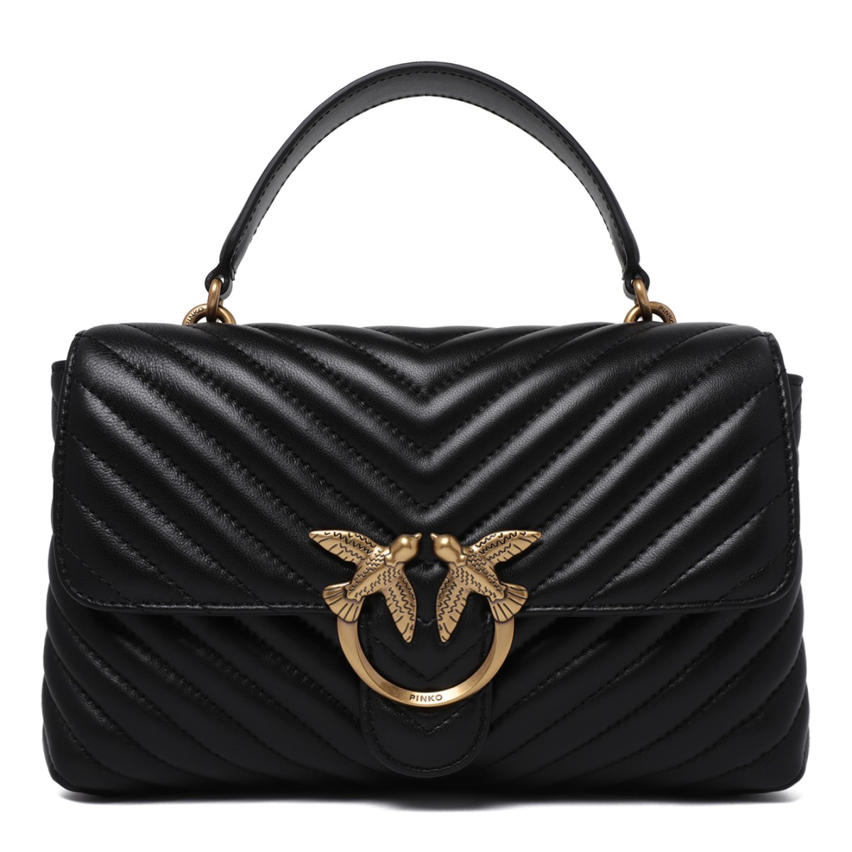 Pinko Black Quilted Leather Top Handle Bag.