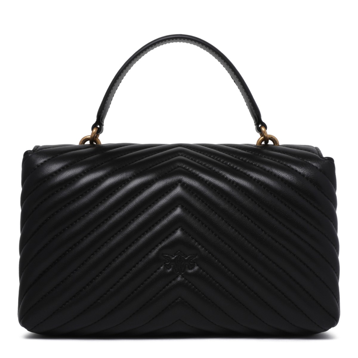 Pinko Black Quilted Leather Top Handle Bag.
