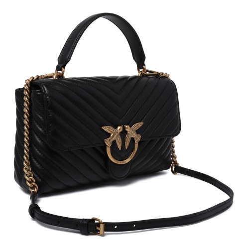 Pinko Black Quilted Leather Top Handle Bag.
