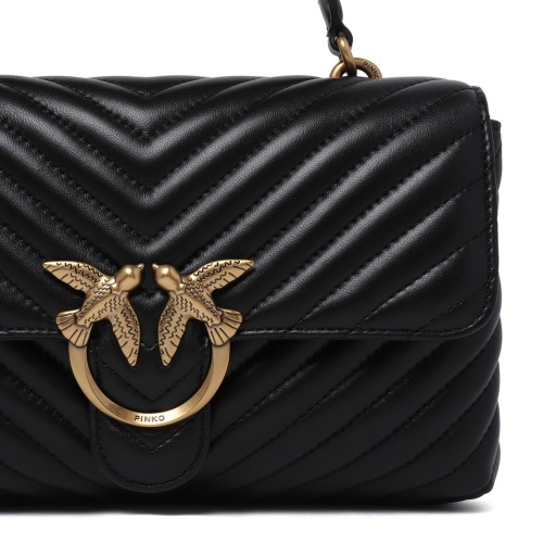 Pinko Black Quilted Leather Top Handle Bag.