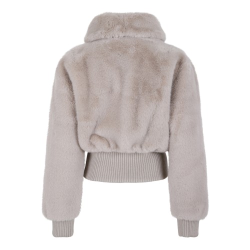 Pinko Beige Faux Fur Hooded Jacket. 2