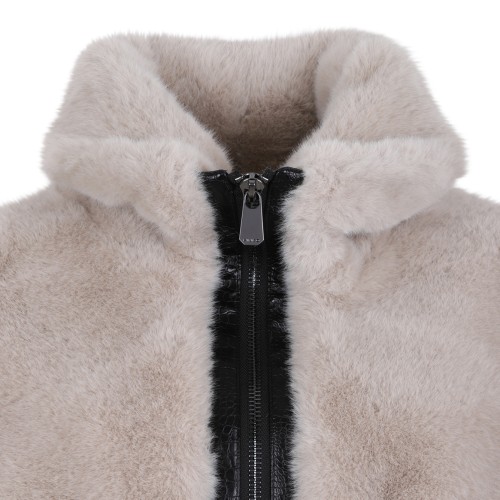 Pinko Beige Faux Fur Hooded Jacket.