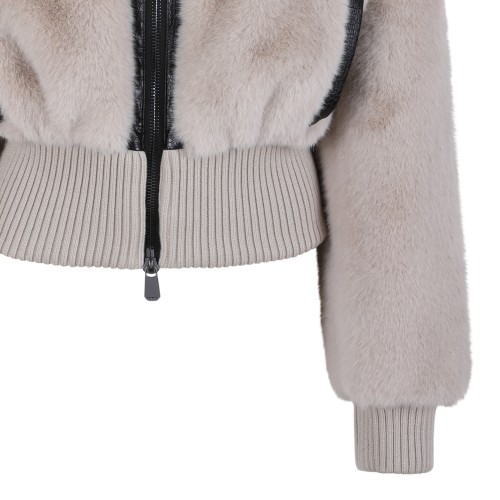 Pinko Beige Faux Fur Hooded Jacket.