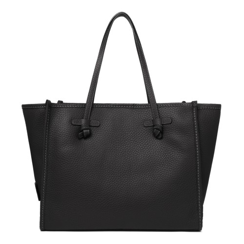 Marcella Black Textured Leather Shopper Tote Bag.