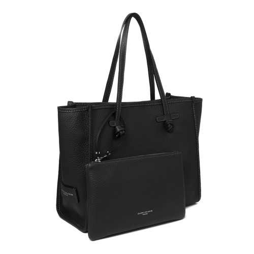 Marcella Black Textured Leather Shopper Tote Bag.