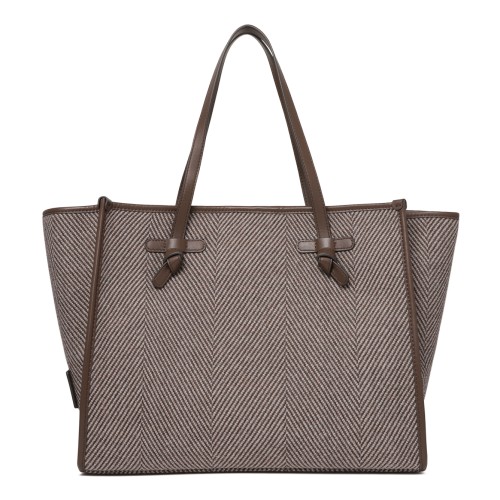 Marcella Taupe Woven Shopper Tote Bag.