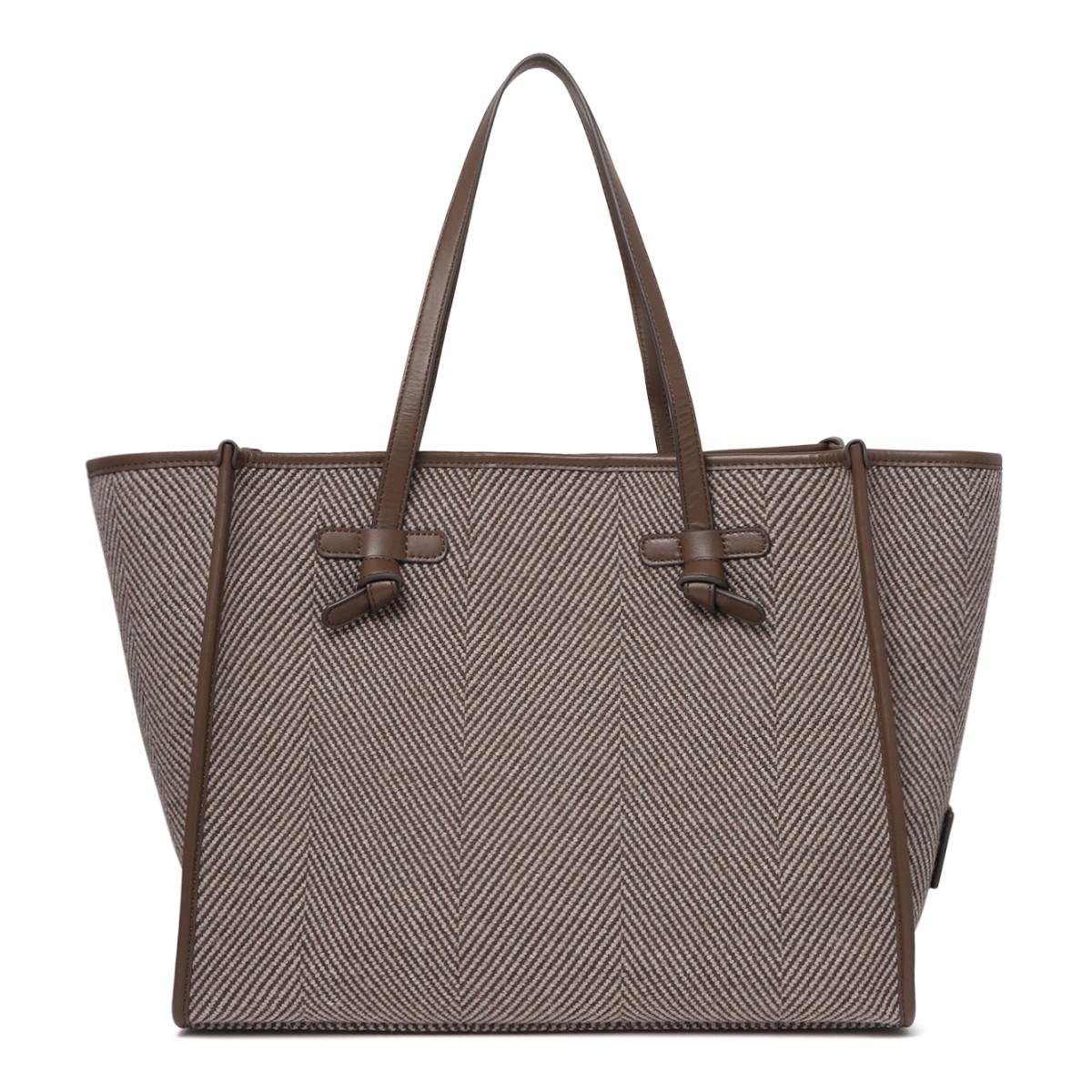 Marcella Taupe Woven Shopper Tote Bag.