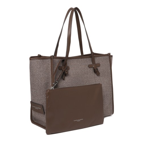 Marcella Taupe Woven Shopper Tote Bag.