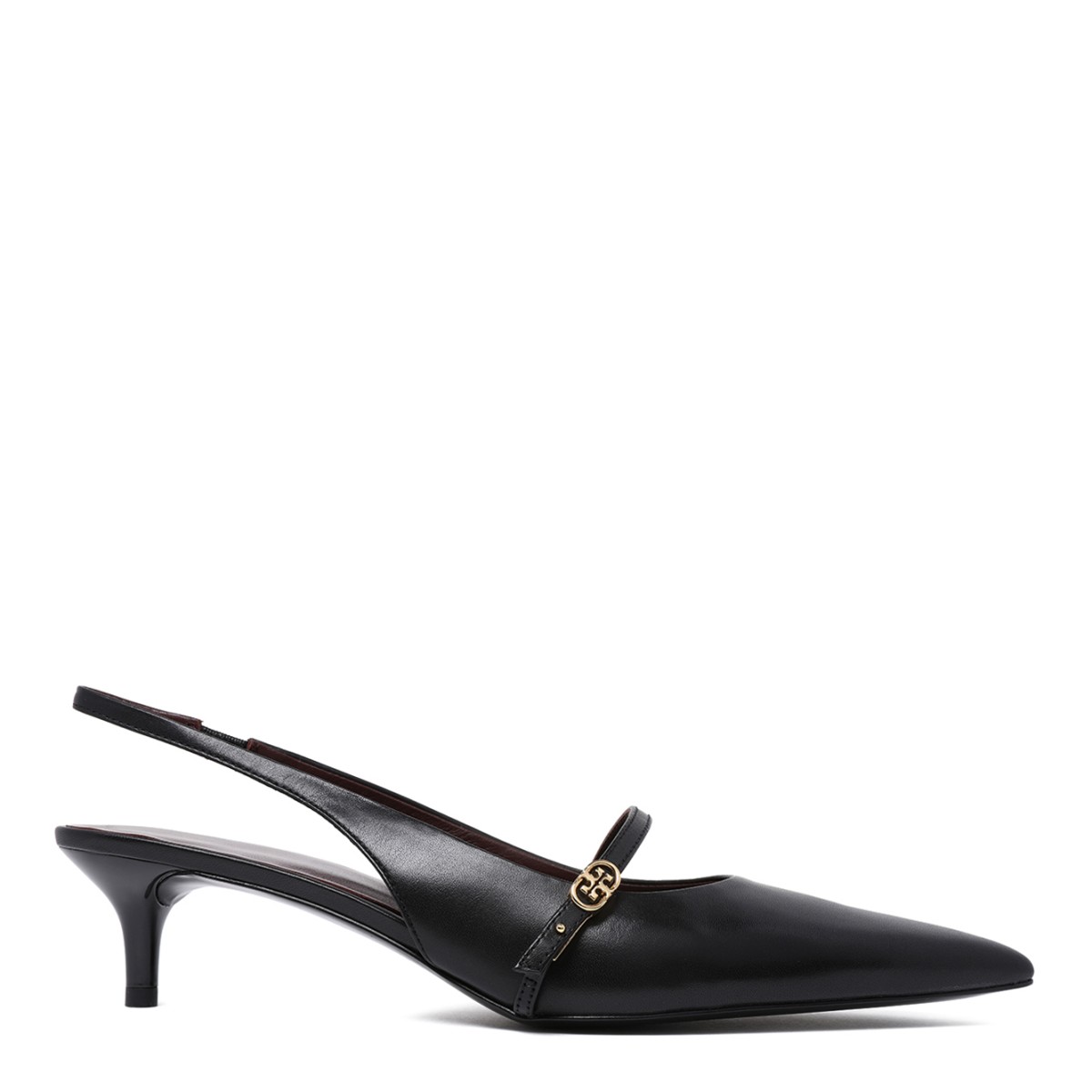 Tory Burch Black Leather Slingback Pumps.