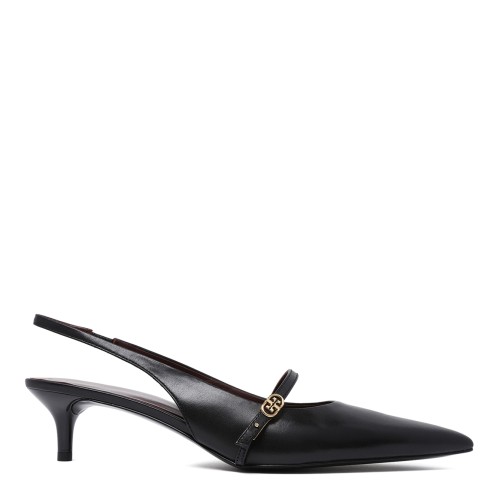 Tory Burch Black Leather Slingback Pumps.