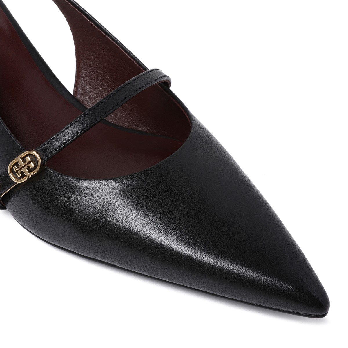 Tory Burch Black Leather Slingback Pumps.
