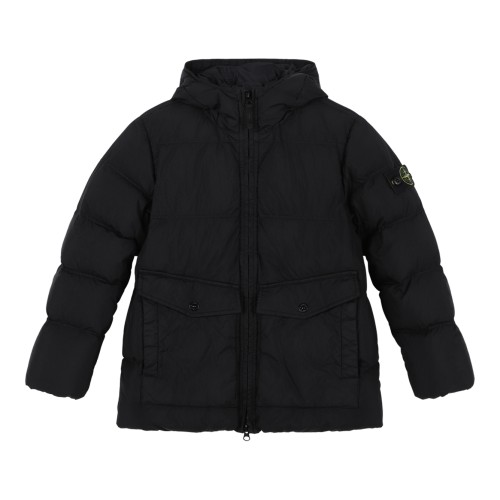 Stone Island Kids Black Hooded Puffer Jacket.