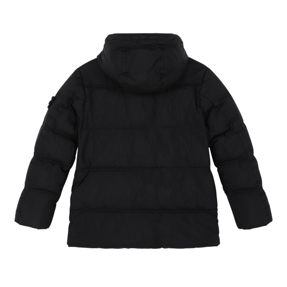 Stone Island Kids Black Hooded Puffer Jacket.