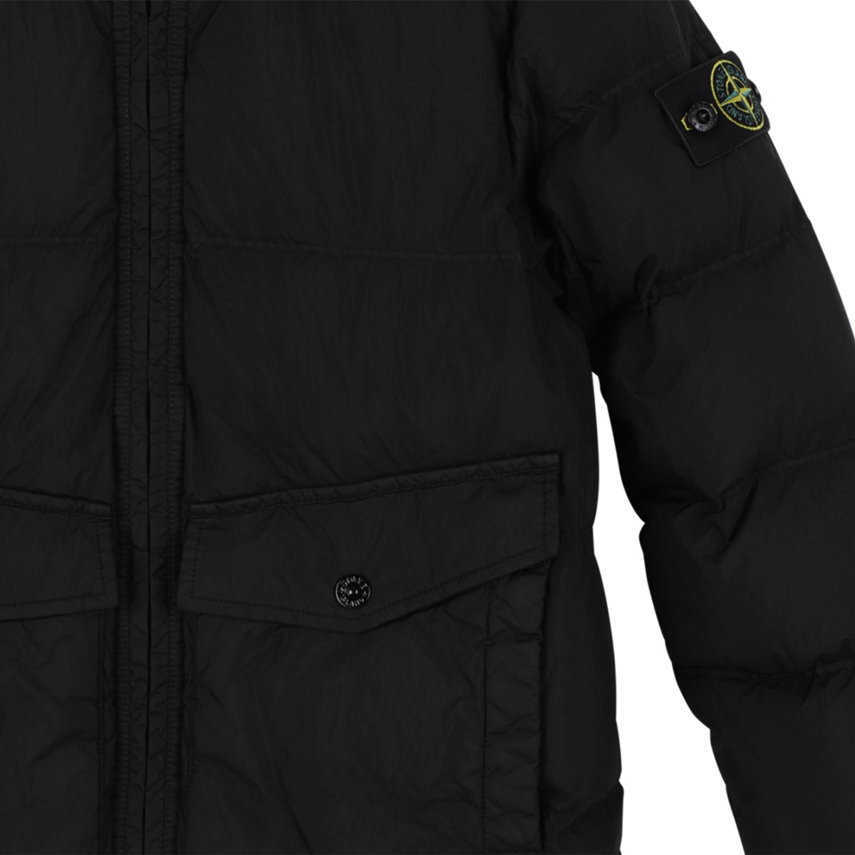 Stone Island Kids Black Hooded Puffer Jacket.