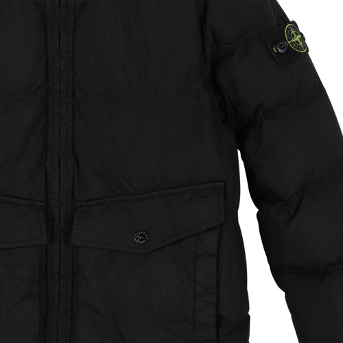 Stone Island Kids Black Hooded Puffer Jacket.