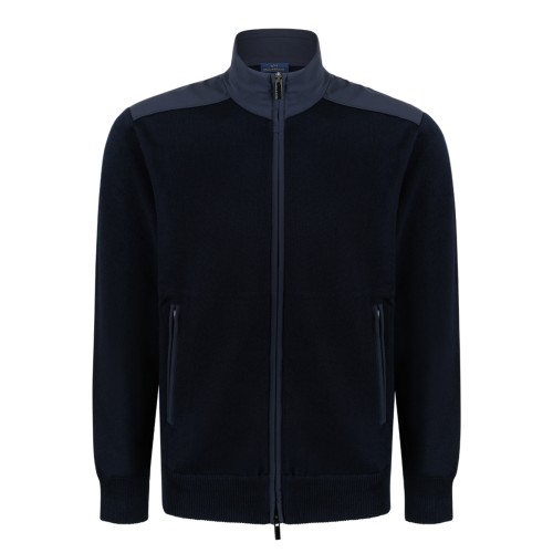 Paul & Shark Navy Zip-Up Wool Cardigan.