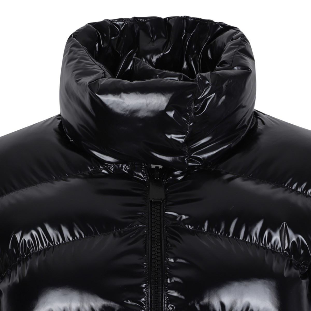 Pinko Black Glossy Puffer Jacket.