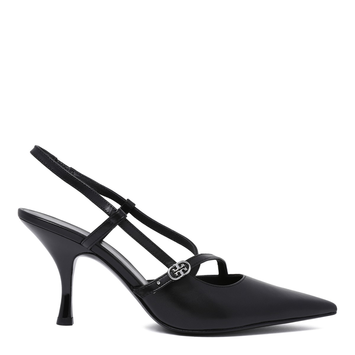 Tory Burch Black Leather Slingback Pumps.