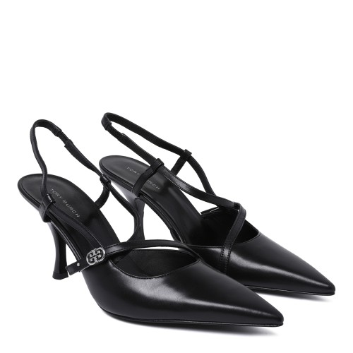 Tory Burch Black Leather Slingback Pumps. 2