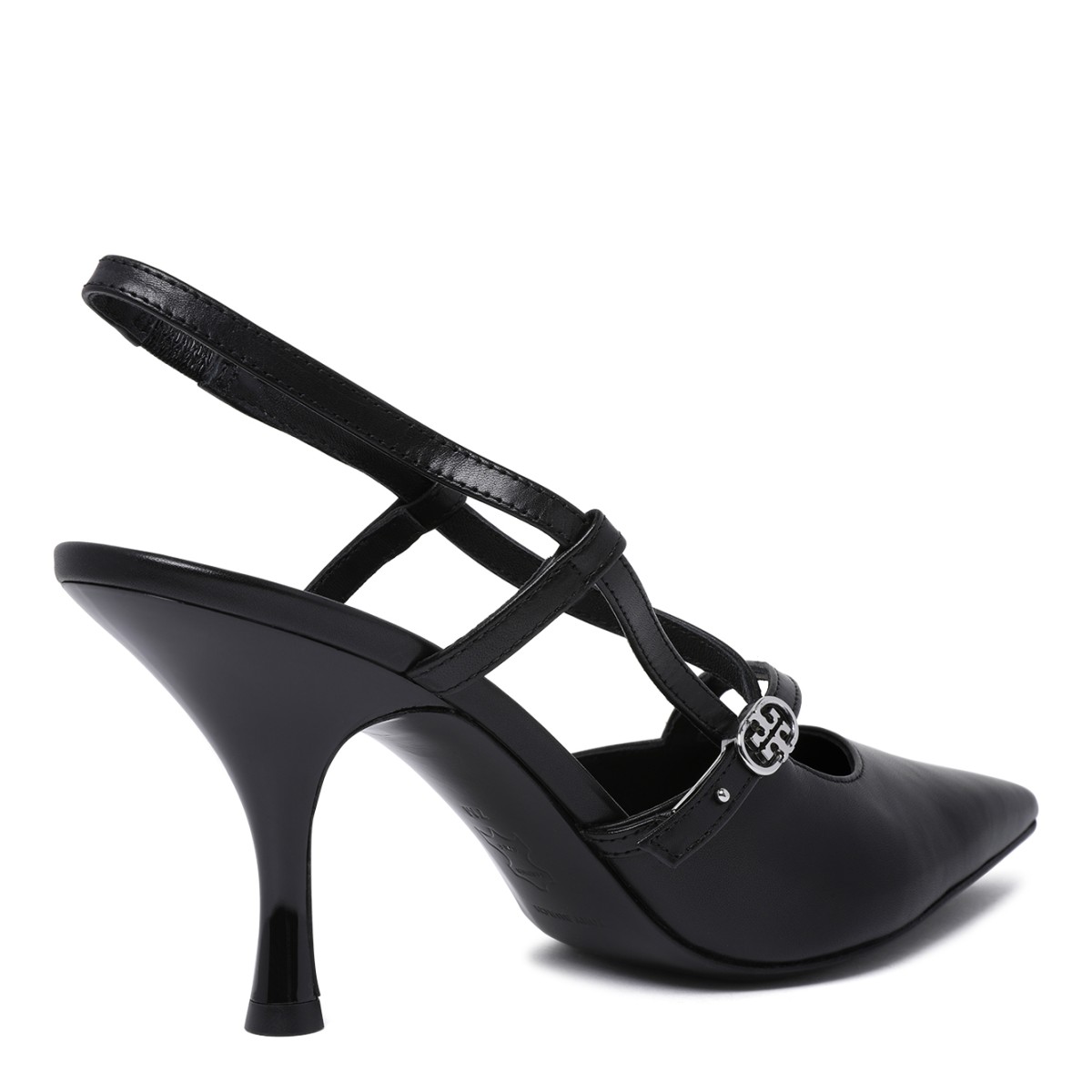 Tory Burch Black Leather Slingback Pumps.