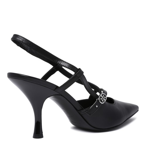Tory Burch Black Leather Slingback Pumps.