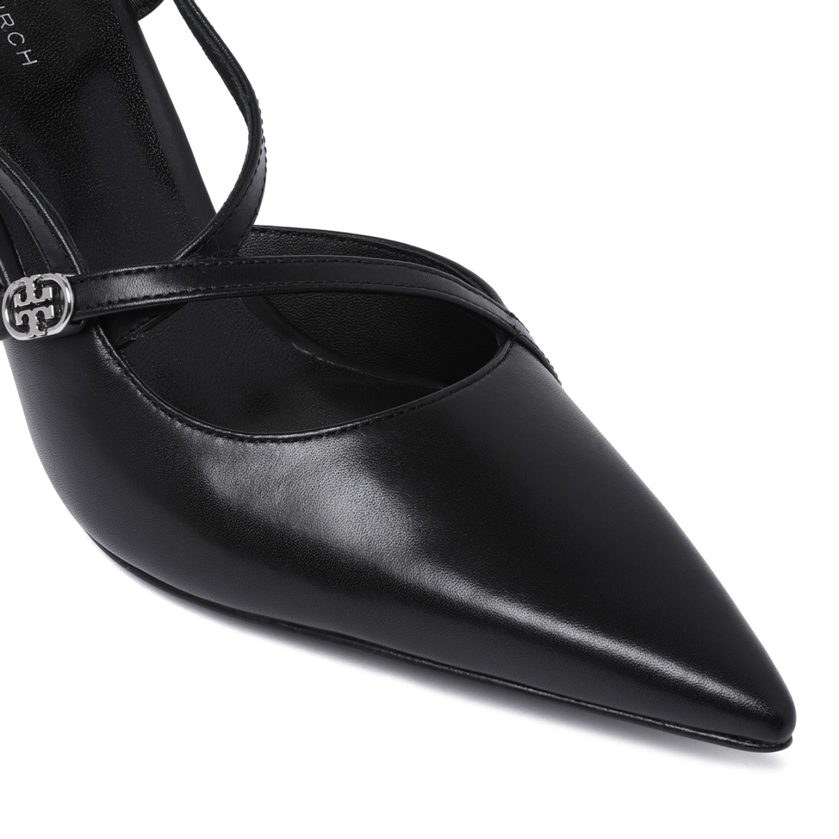 Tory Burch Black Leather Slingback Pumps.