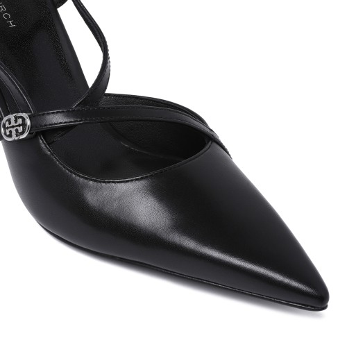 Tory Burch Black Leather Slingback Pumps.