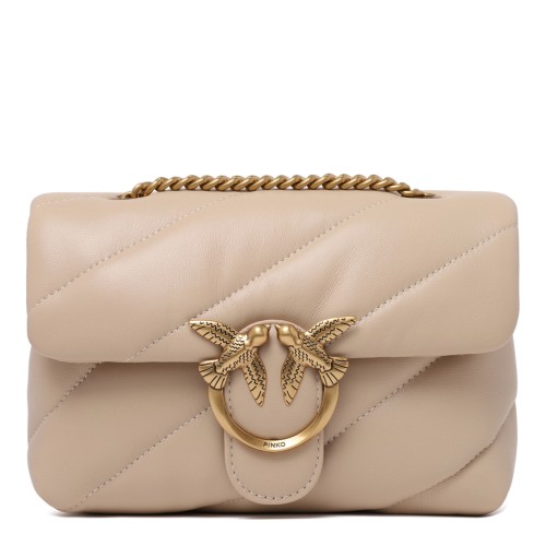 Pinko Beige Quilted Leather Mini Shoulder Bag.