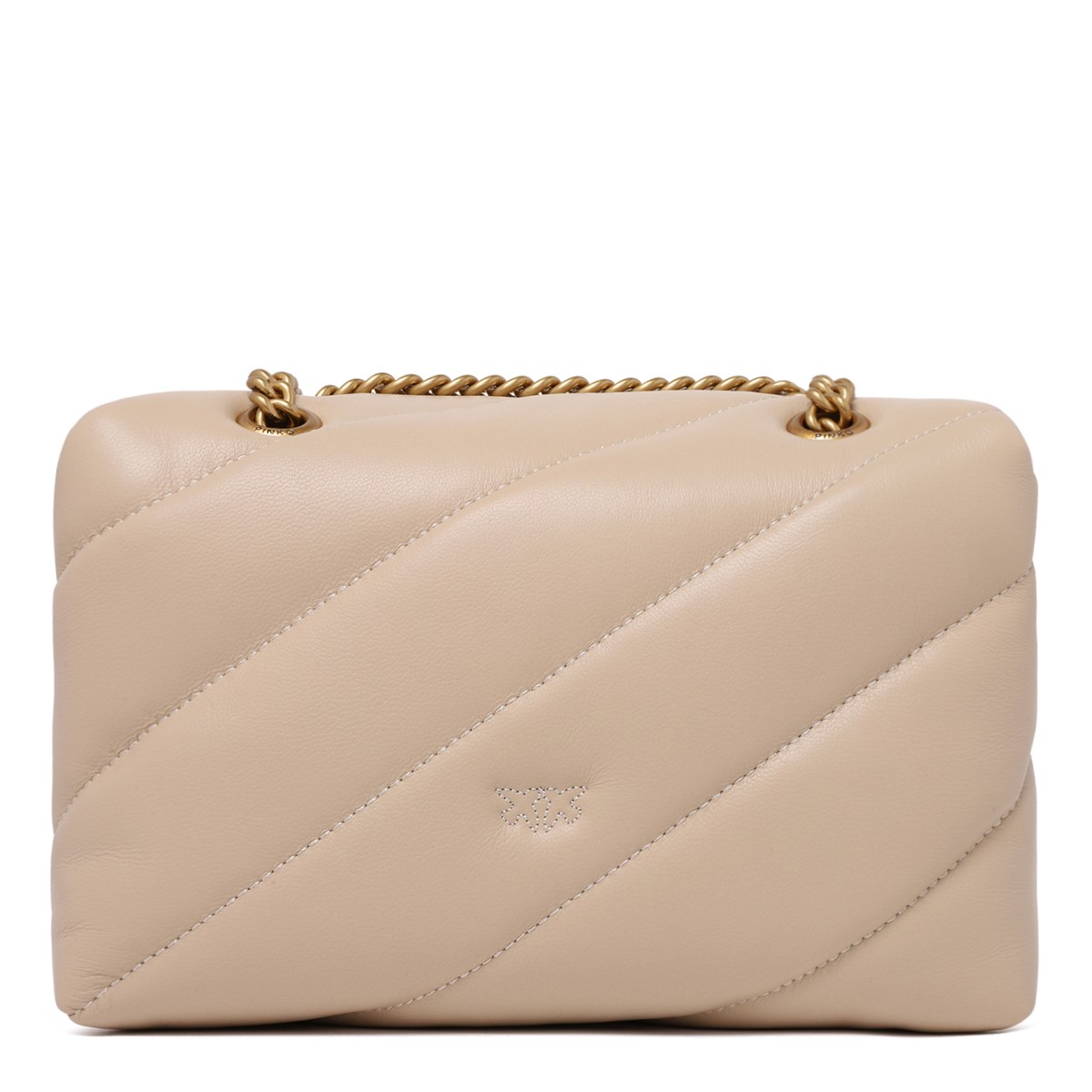 Pinko Beige Quilted Leather Mini Shoulder Bag.