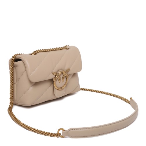 Pinko Beige Quilted Leather Mini Shoulder Bag.