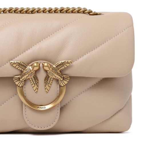 Pinko Beige Quilted Leather Mini Shoulder Bag.