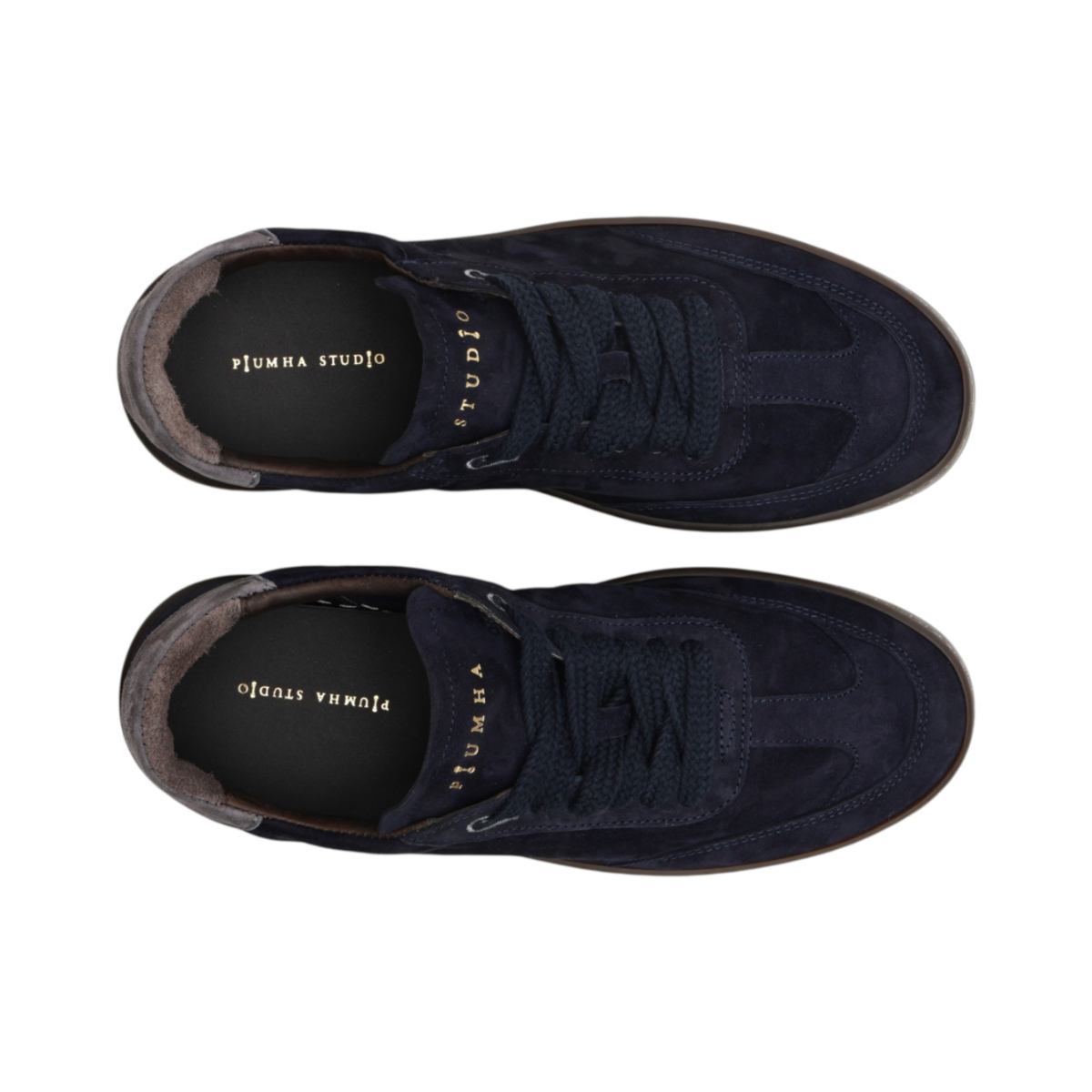 Piuma Navy Suede Sneakers with Grey Heel Tab.