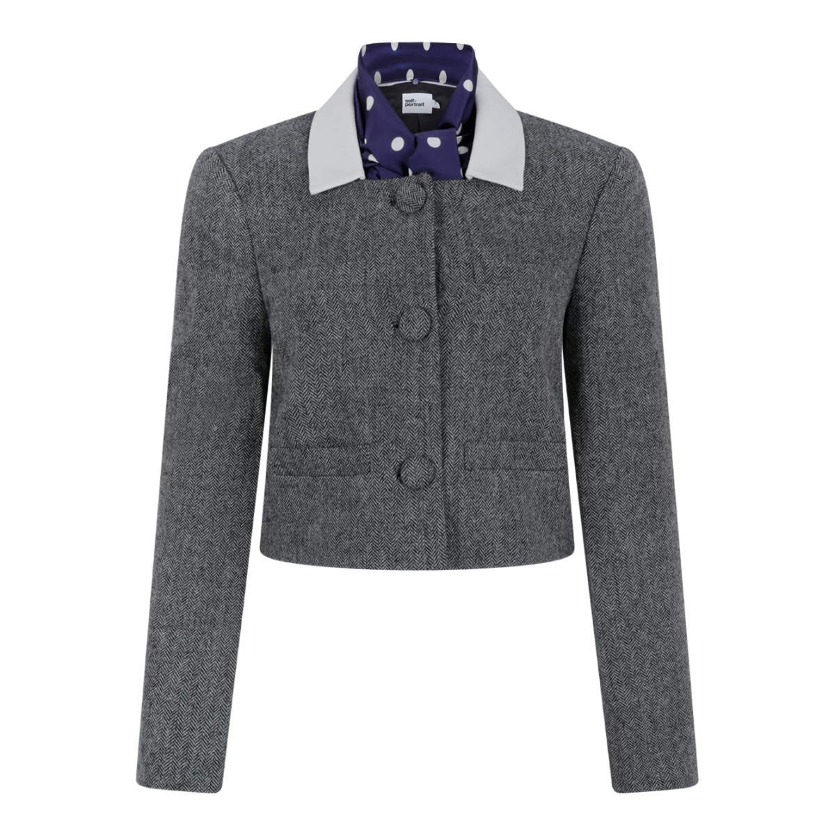 Self-Portrait Grey Cropped Tailored Jacket.