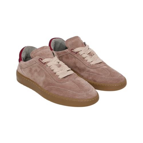 Piuma Beige Suede Sneakers with Red Heel Tab.