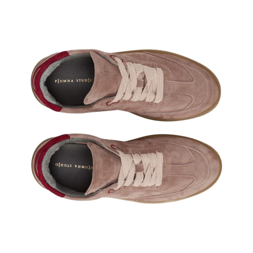 Piuma Beige Suede Sneakers with Red Heel Tab.