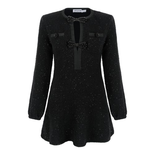 Self-Portrait Black Embellished Knit Mini Dress.
