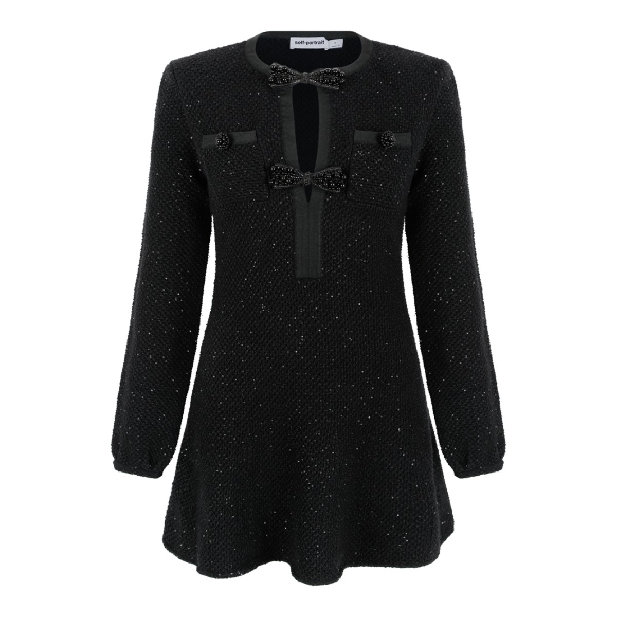 Self-Portrait Black Embellished Knit Mini Dress.