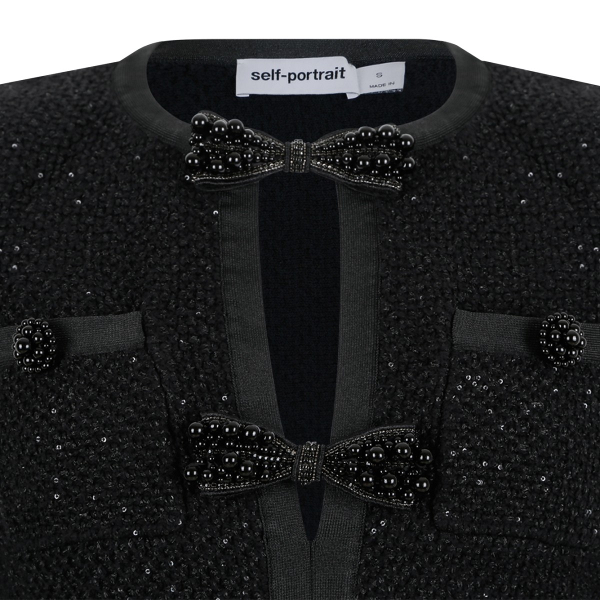 Self-Portrait Black Embellished Knit Mini Dress.