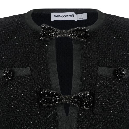 Self-Portrait Black Embellished Knit Mini Dress.