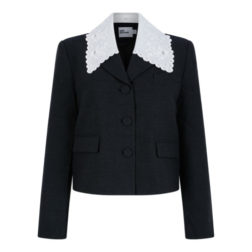 Self-Portrait Black Tailored Jacket with Lace Collar.
