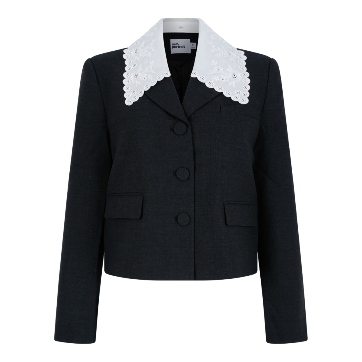 Self-Portrait Black Tailored Jacket with Lace Collar.