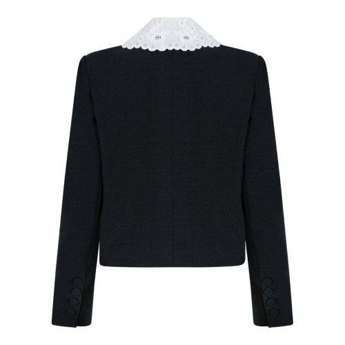 Self-Portrait Black Tailored Jacket with Lace Collar. 2